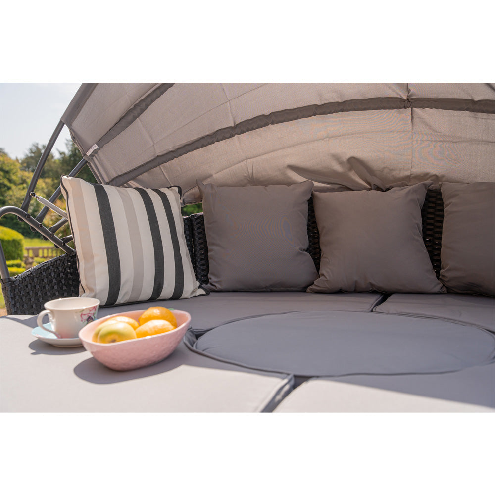 Camrose Rattan Garden Furniture Day Bed With Lift Up Table in Black