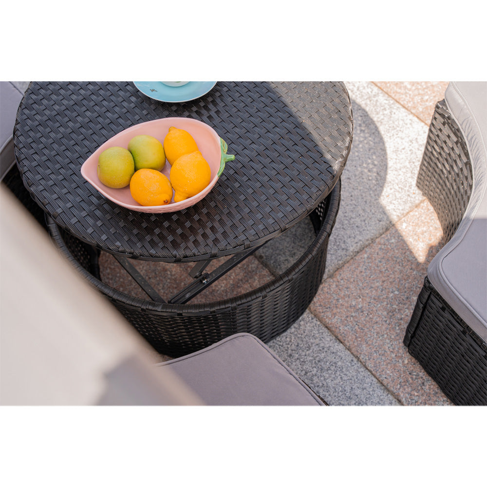 Camrose Rattan Garden Furniture Day Bed With Lift Up Table in Black