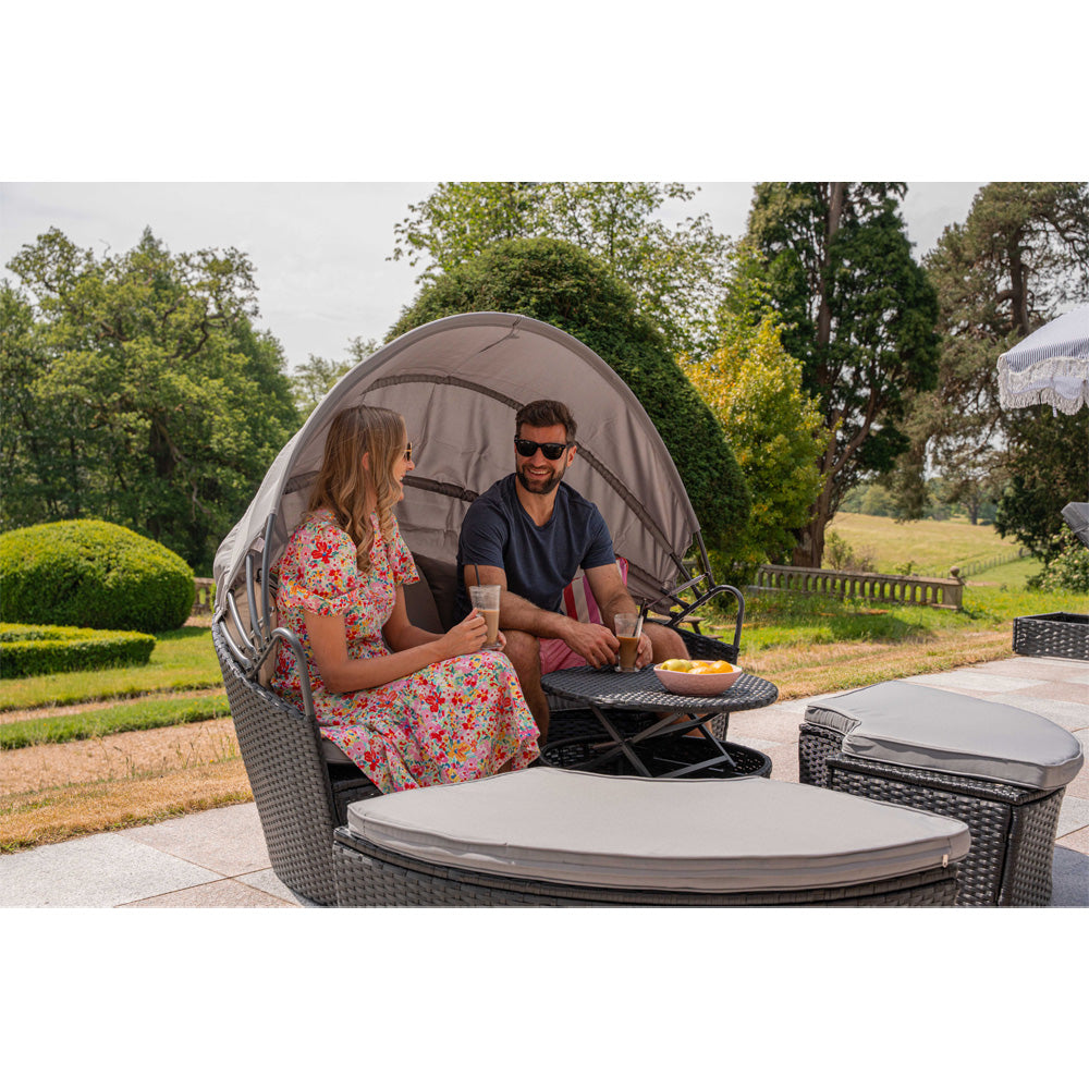 Camrose Rattan Garden Furniture Day Bed With Lift Up Table in Black