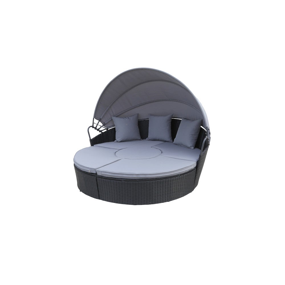 Camrose Rattan Garden Furniture Day Bed With Lift Up Table in Black