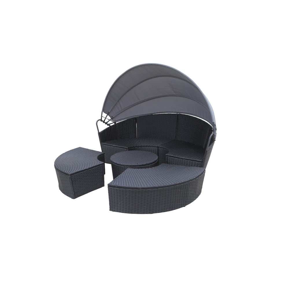 Camrose Rattan Garden Furniture Day Bed With Lift Up Table in Black
