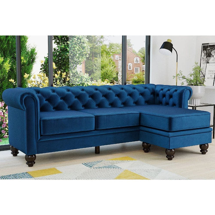 Chesterfield 3 Seater Velvet Sofa with Footstool