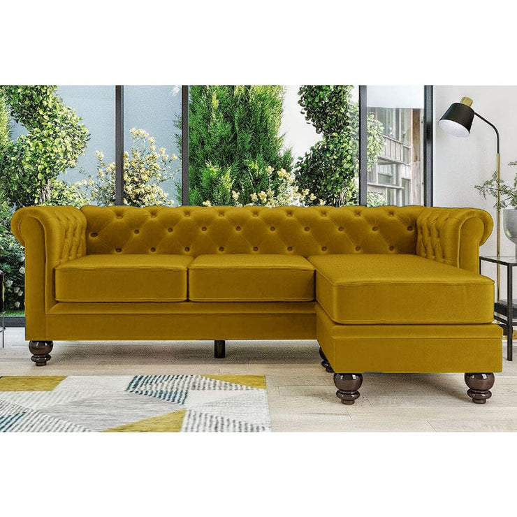 Tolg Velvet 3 Suíochán Chesterfield le Footstool