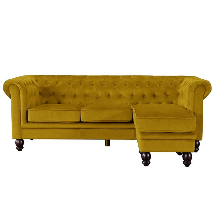 Tolg Velvet 3 Suíochán Chesterfield le Footstool