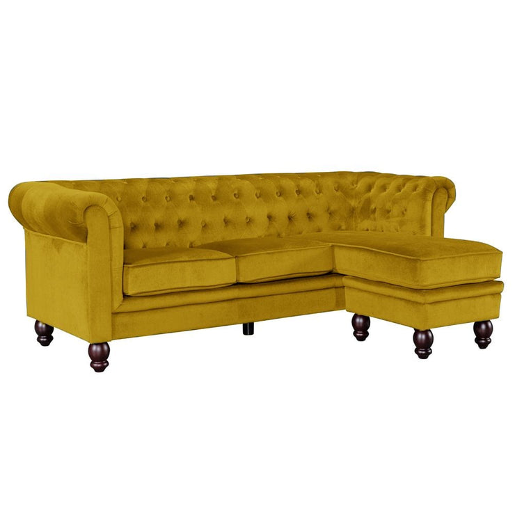 Tolg Velvet 3 Suíochán Chesterfield le Footstool