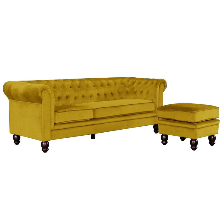 Chesterfield 3 Seater Velvet Sofa with Footstool