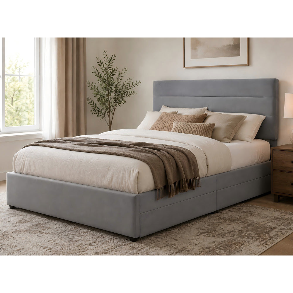 Cibor Wooden Bed Frame with 2 Drawers Single Bed or Double Bed