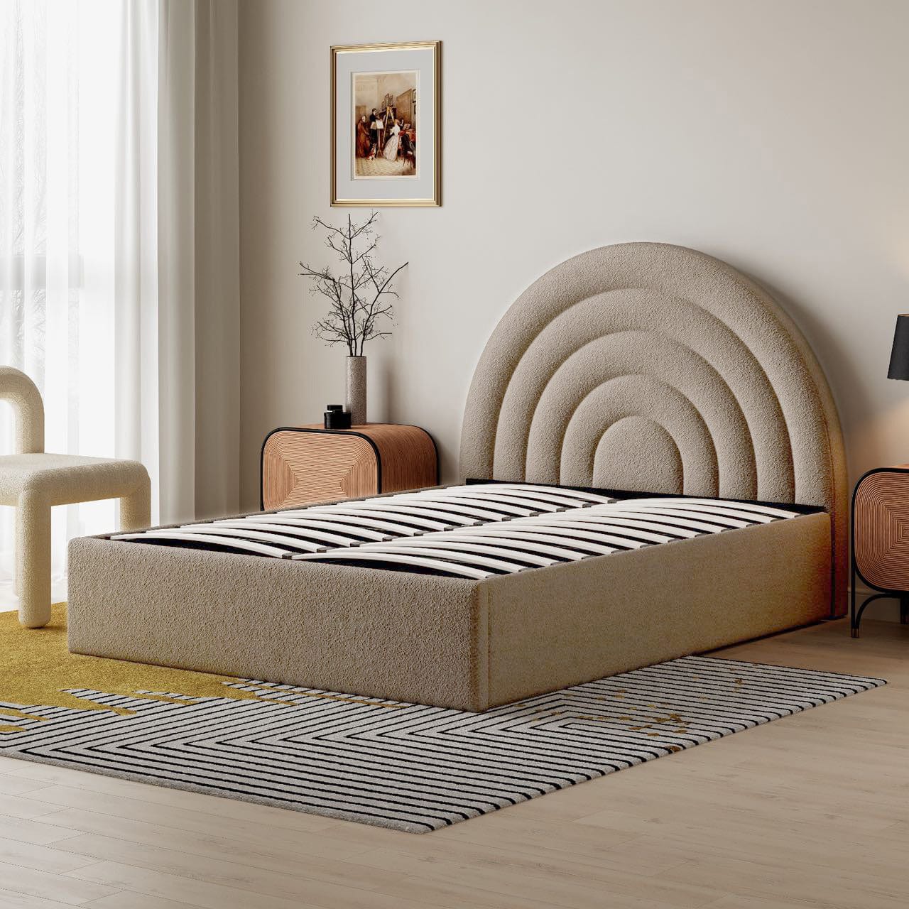 Modern Ottoman Upholstered Lift Up Storage Bed Frame