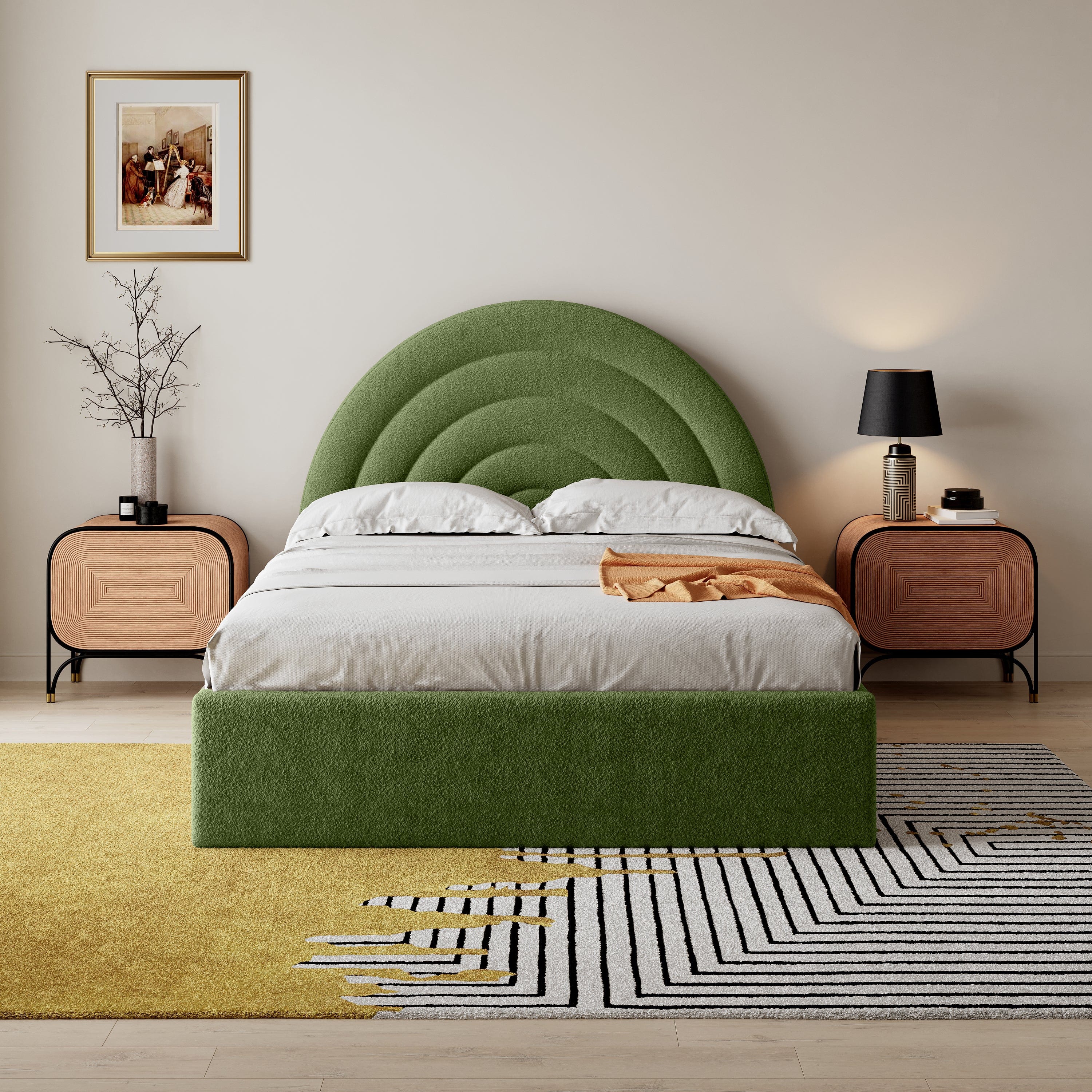 Crescent Ottoman Upholstered Lift Up Storage Bed Frame