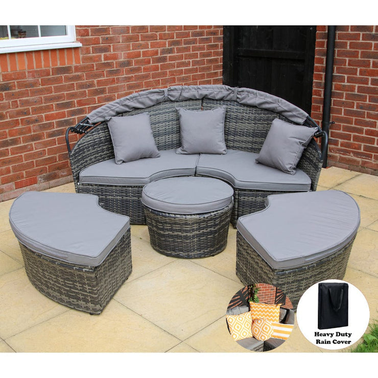 Camrose Rattan Garden Day Bed in Grey