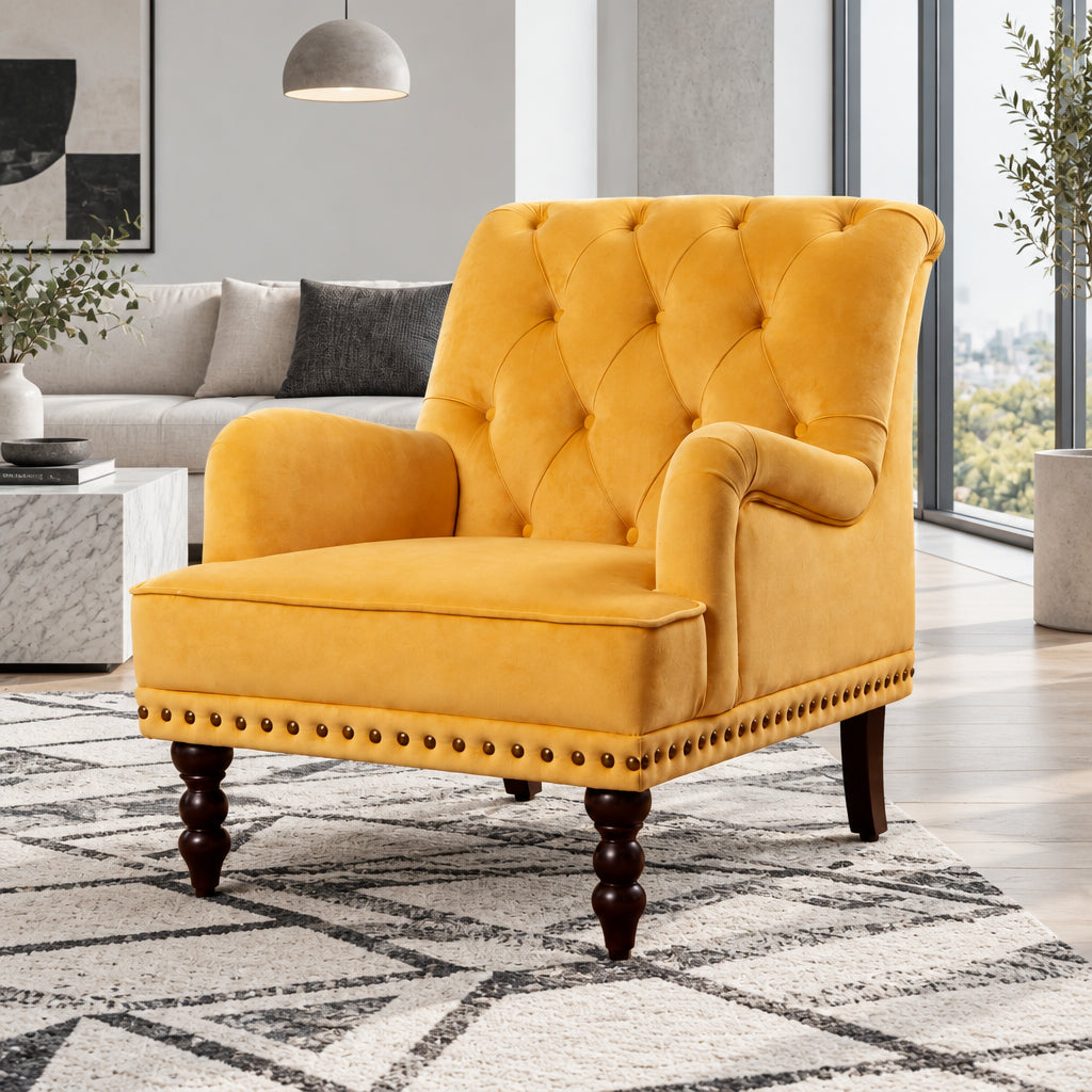 Darwin Velvet Accent Chair in Mustard