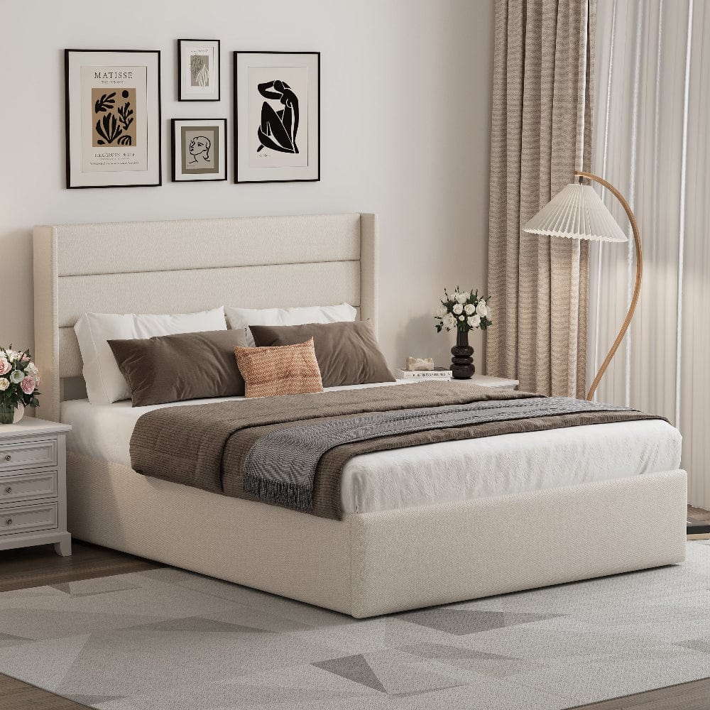 Ease Ottoman Storage Linen Pneumatic Lift Up Bed Frame Double or King Bed
