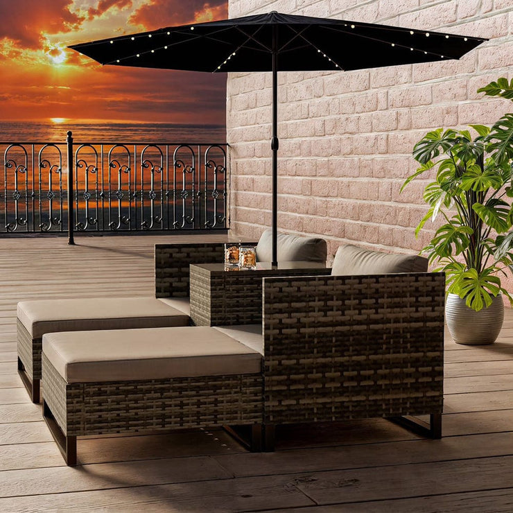 Eton 4 Seater Modular Rattan Garden Cube Armchair Sofa Set With Parasol