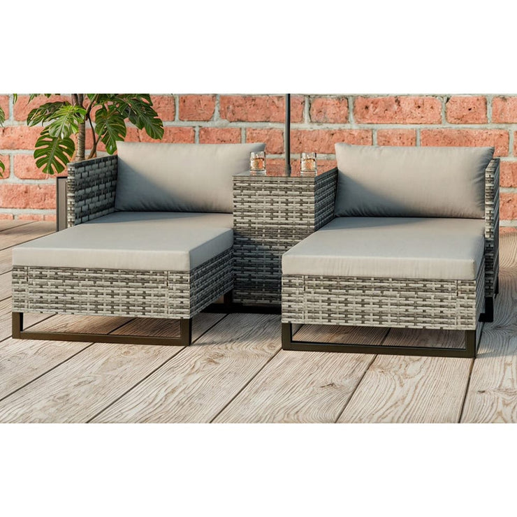 Eton 4 Seater Modular Rattan Garden Cube Armchair Sofa Set With Parasol