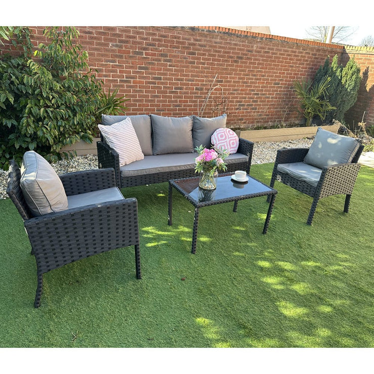 Eton 5 Seater Rattan Garden Armchair Sofa Set With Coffee Table