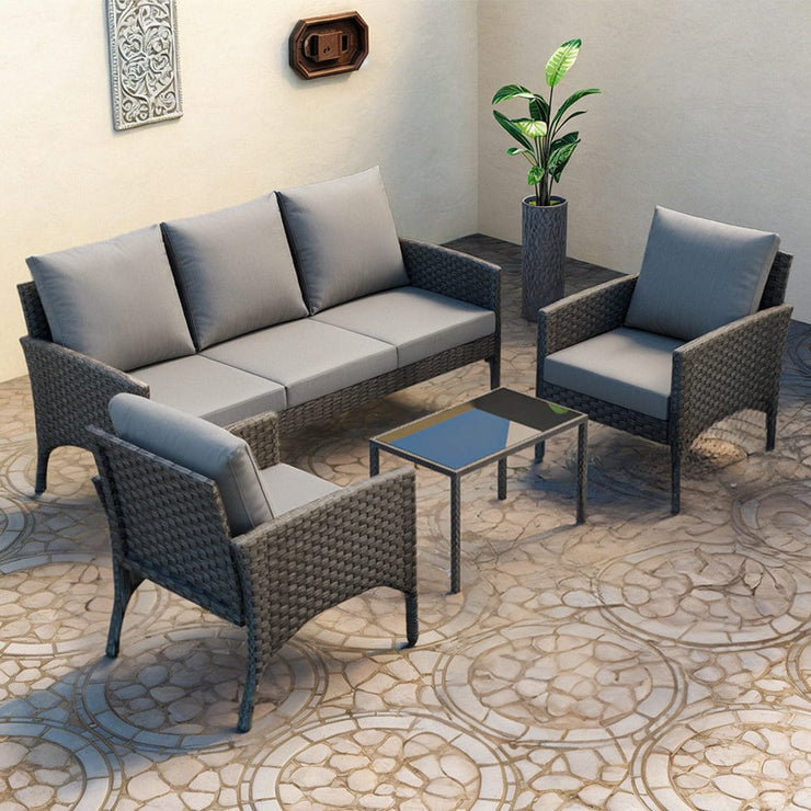 Eton 5 Seater Rattan Garden Armchair Sofa Set With Coffee Table