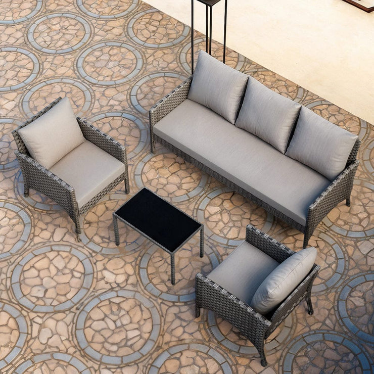 Eton 5 Seater Rattan Garden Armchair Sofa Set With Coffee Table