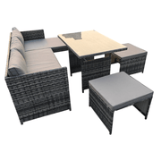 Eton 6 Seater Rattan Garden Cube Armchair Sofa Set With Table