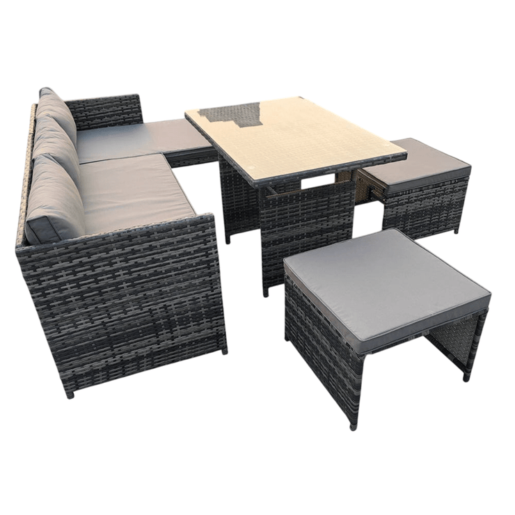 Eton 6 Seater Rattan Garden Cube Armchair Sofa Set With Table