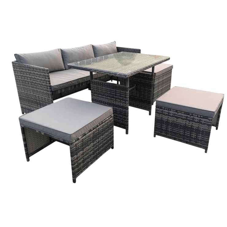Eton 6 Seater Rattan Garden Cube Armchair Sofa Set With Table