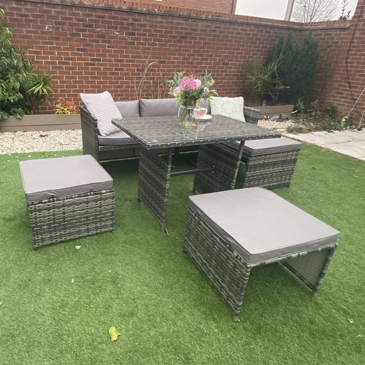 Eton 6 Seater Rattan Garden Cube Armchair Sofa Set With Table