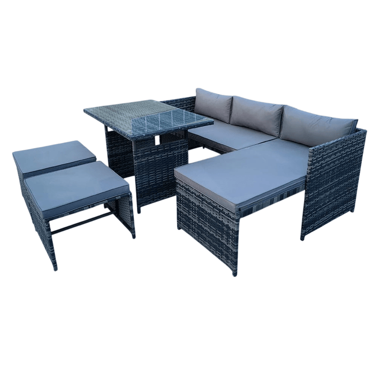 Eton 6 Seater Rattan Garden Cube Armchair Sofa Set With Table