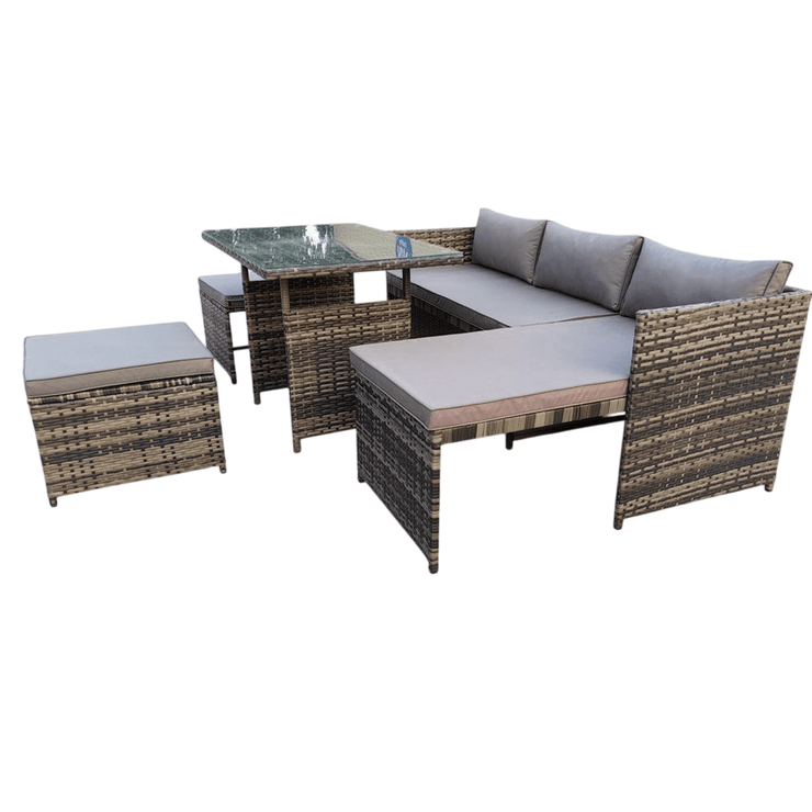 Eton 6 Seater Rattan Garden Cube Armchair Sofa Set With Table