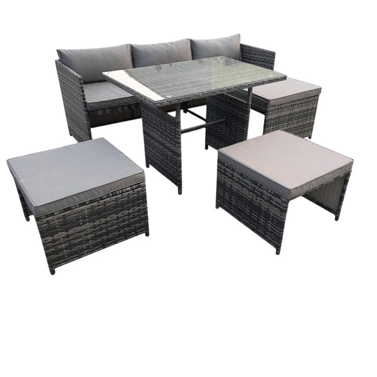 Eton 6 Seater Rattan Garden Cube Armchair Sofa Set With Table