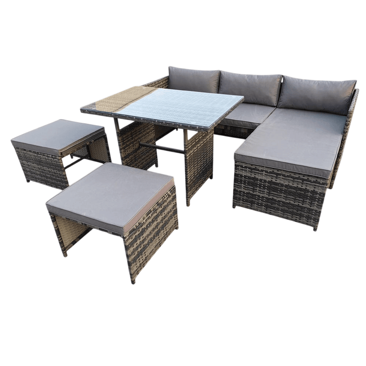 Eton 6 Seater Rattan Garden Cube Armchair Sofa Set With Table