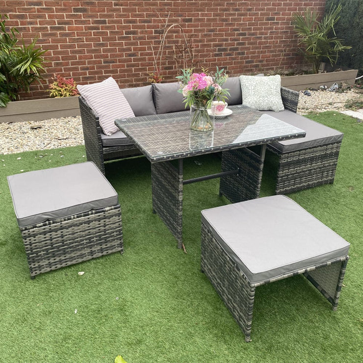 Eton 6 Seater Rattan Garden Cube Armchair Sofa Set With Table