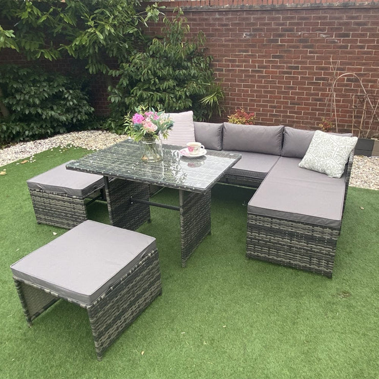 Eton 6 Seater Rattan Garden Cube Armchair Sofa Set With Table
