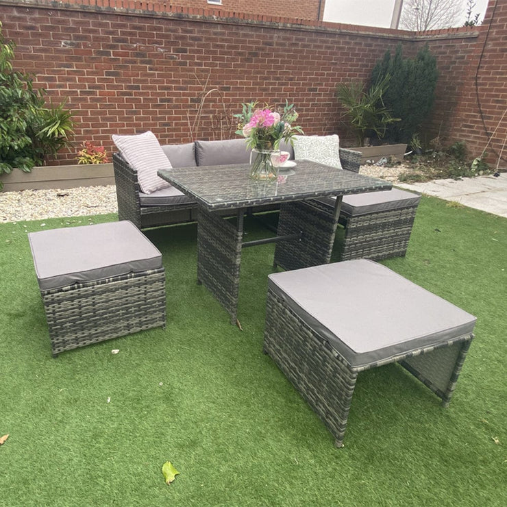 Eton 6 Seater Rattan Garden Cube Armchair Sofa Set With Table