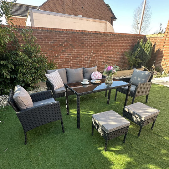 Eton 7 Seater Rattan Garden Armchair Sofa Set With Table