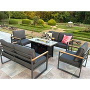 Hamburg Metal Garden Furniture 6 Seater Sofa Set with Gas Fire Pit Table