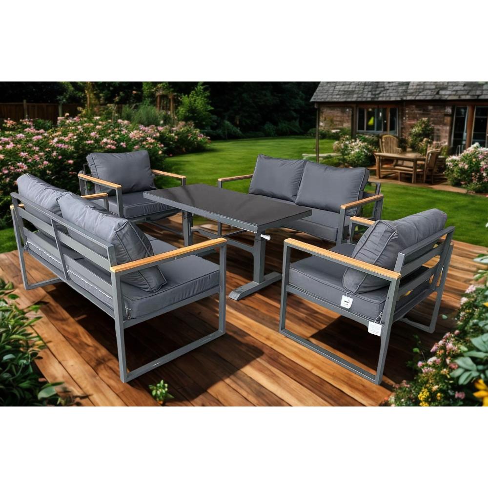 Hamburg 6‑Seater Aluminium Garden Modular Sofa Set with Lifting Up Table