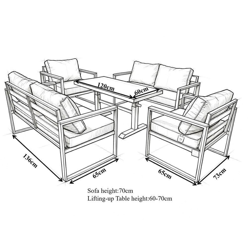 Hamburg 6‑Seater Steel Frame Garden Modular Sofa Set with Lifting Up Table