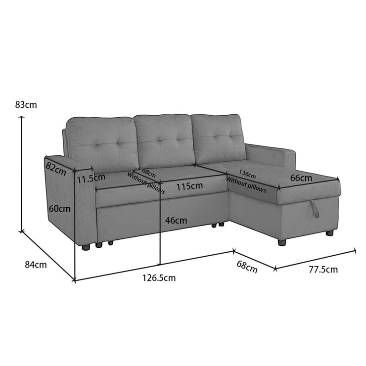 Avery Velvet Reversible Corner Sofa Bed With Storage Chaise