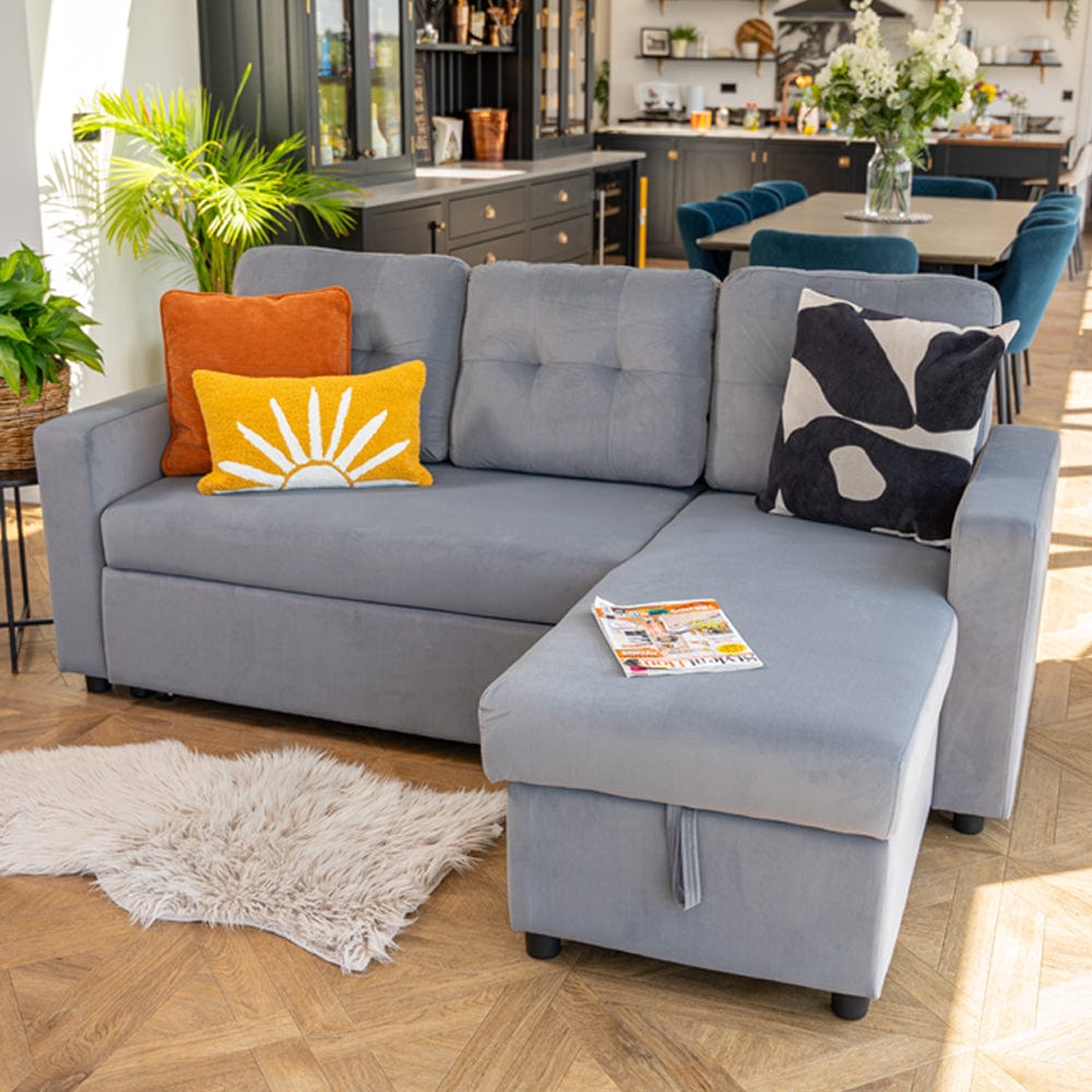 Avery Velvet Reversible Corner Sofa Bed With Storage Chaise