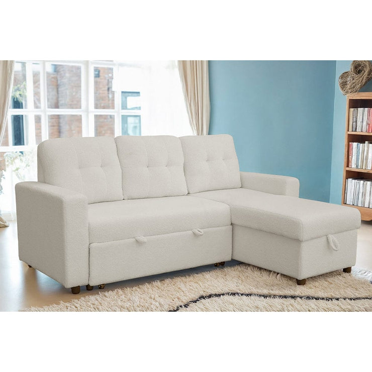 Avery Boucle Teddy Fleece Reversible Corner Sofa Bed With Storage Chaise