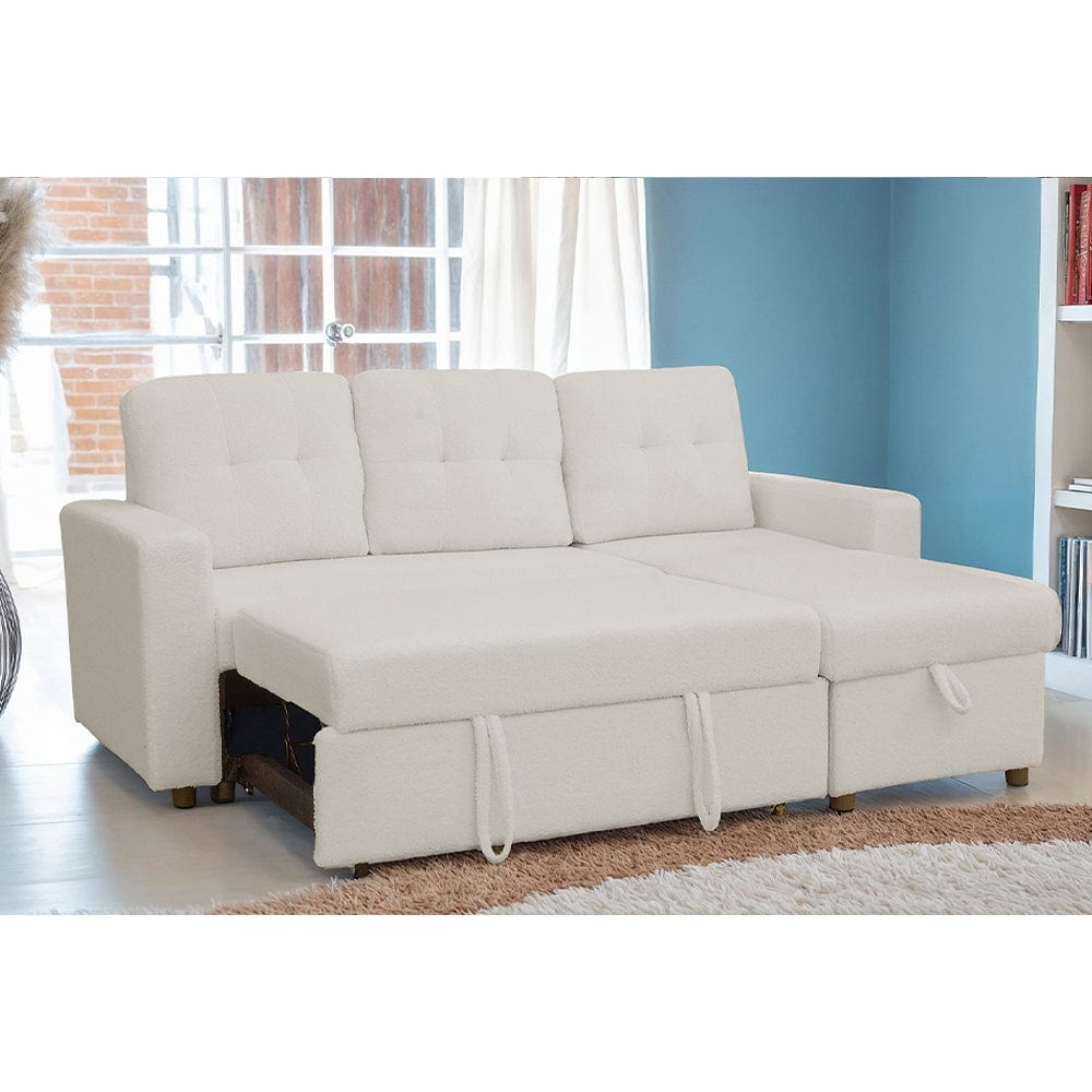 Avery Boucle Teddy Fleece Reversible Corner Sofa Bed With Storage Chaise