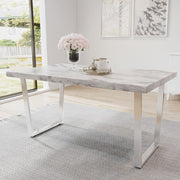 Etta White Marbled Effect Trestle Dining Table Set with 6 Velvet Button Back Chairs