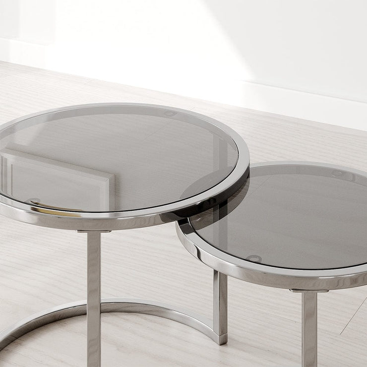 Etta Set Of 2 Frame Nesting Round End Coffee Table with Glass Top