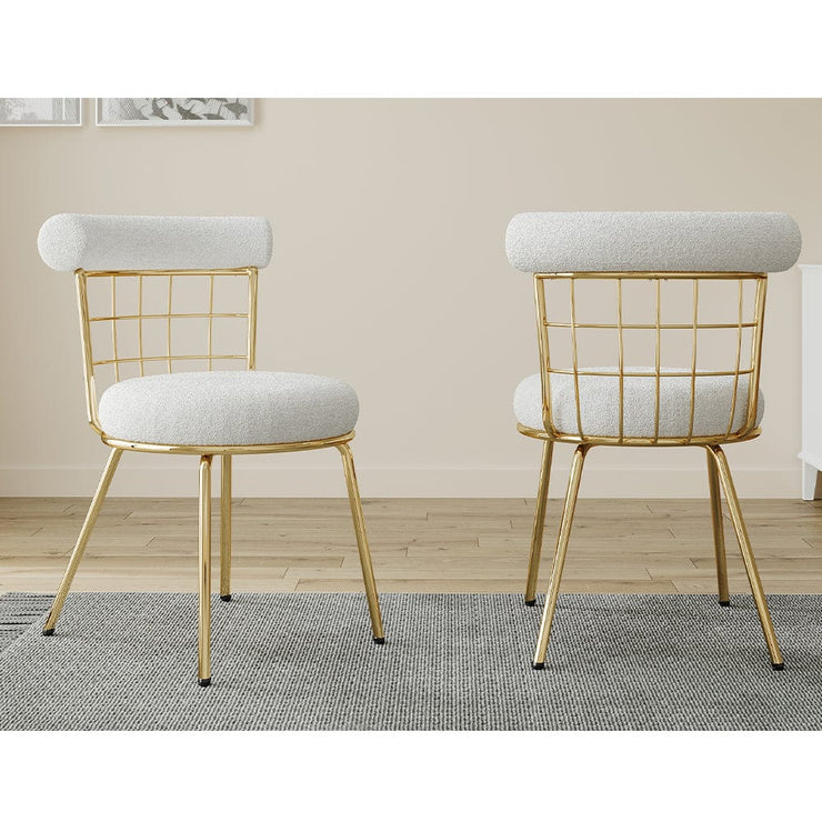 Set Of 2 Etta Boucle Dining Chairs With Golden Wire Backrest