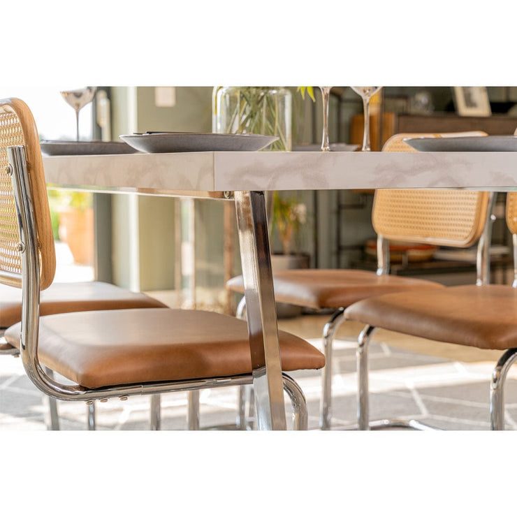 Etta Rectangle Trestle Dining Table Set with 4 PU Dining Chairs
