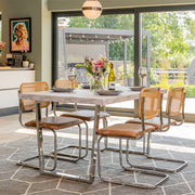 Etta Rectangle Trestle Dining Table Set with 4 PU Dining Chairs