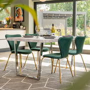 Etta Rectangle Trestle Dining Table Set with 4 Wing Back Velvet Chairs