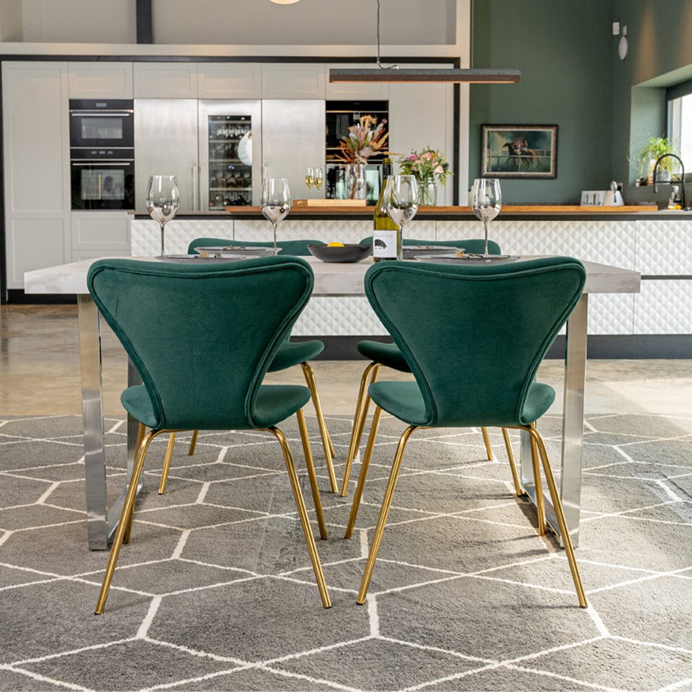 Etta Rectangle Trestle Dining Table Set with 4 Wing Back Velvet Chairs