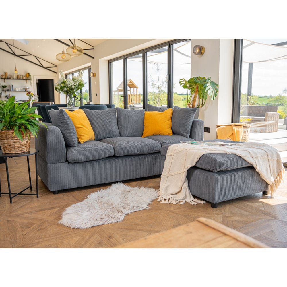 Finley Corduroy 3 Seater Sofa with Footstool And Pillows