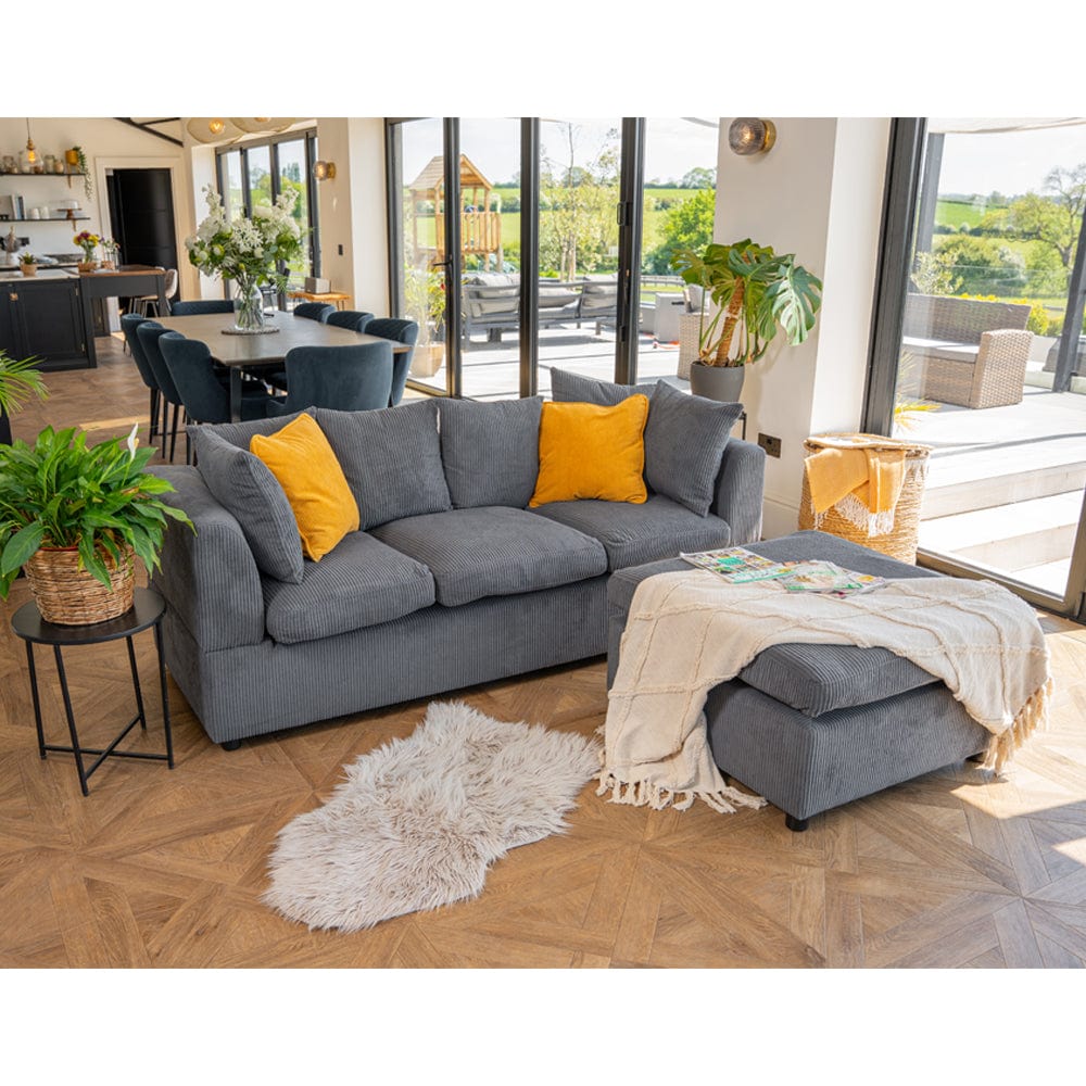 Finley Corduroy 3 Seater Sofa with Footstool And Pillows