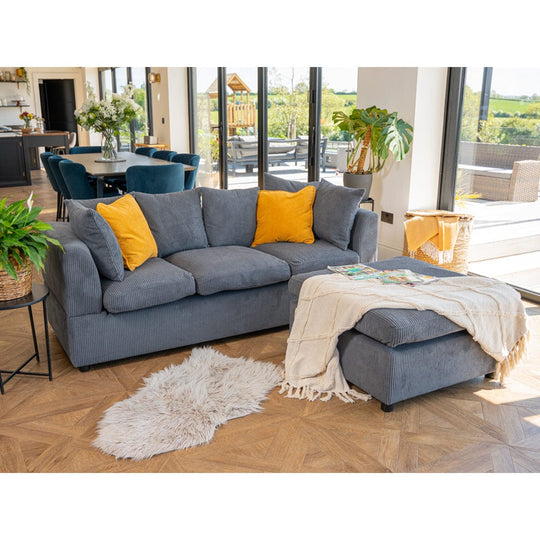 Finley Corduroy 3 Seater Sofa with Footstool And Pillows